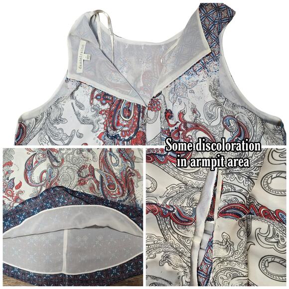 Sleeveless Paisley Top Daniel Rainn Size L Red Blue Mixed Print Georgette Large - Picture 3 of 5